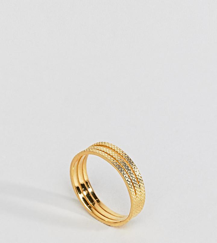 Asos Gold Plated Sterling Silver Triple Row Etched Band Ring - Gold