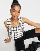 Lola May Cropped Top In Check - Part Of A Set-white