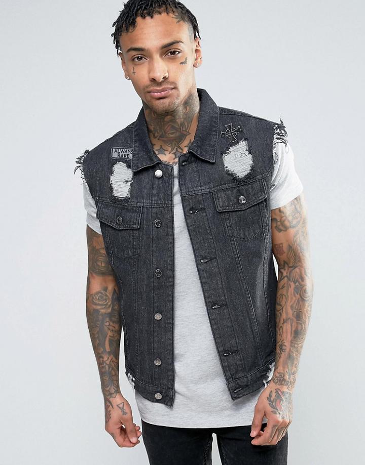Always Rare Sleeveless Denim Jacket - Black
