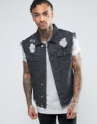 Always Rare Sleeveless Denim Jacket - Black