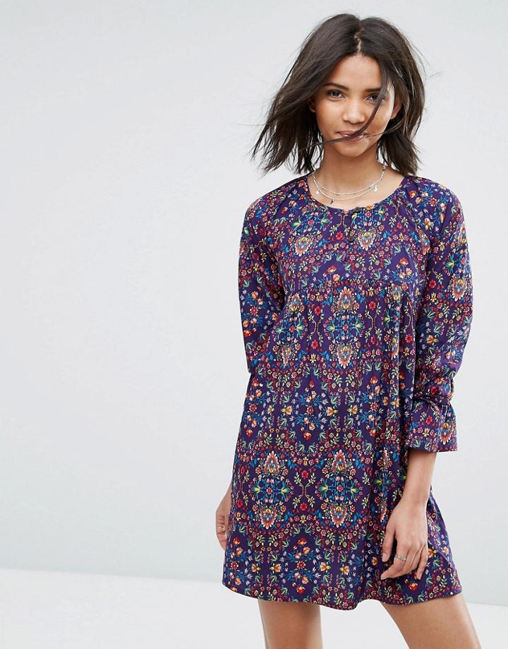 Rage Tied Cuff Floral Smock Dress - Multi