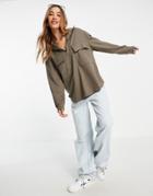Mango Half Zip Long Sleeved Sweatshirt With Front Pockets In Khaki-green