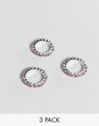 Asos Design Pack Of 3 Rings With Pastel Crystals In Silver - Silver