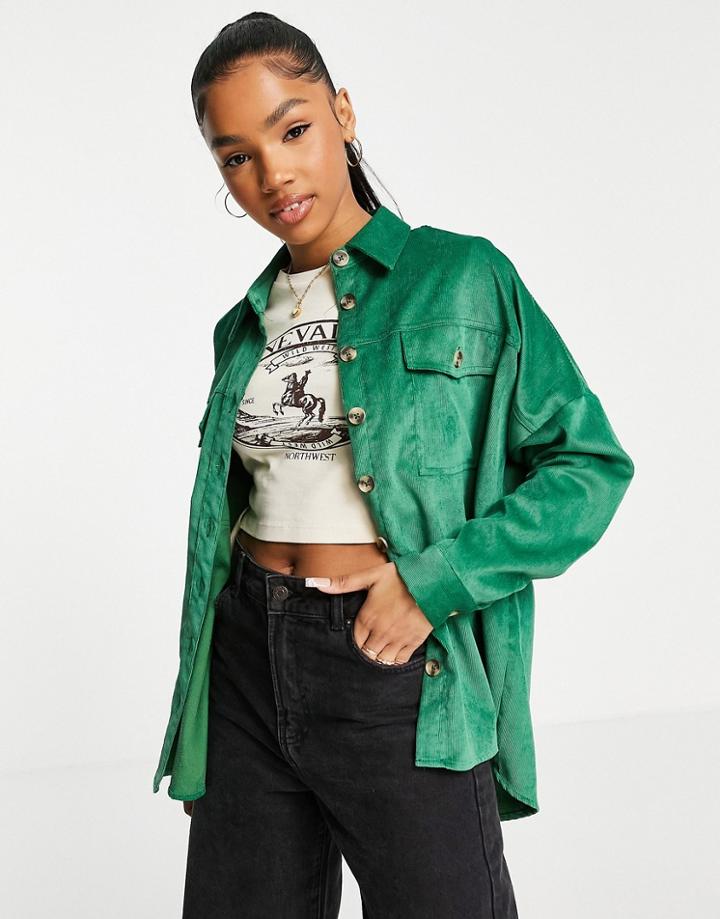 Stradivarius Cord Shirt In Green