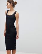 Miss Selfridge Basics Ribbed Bodycon Midi Dress - Black