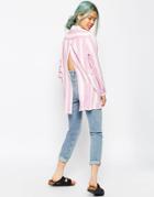 Asos Open Back Shirt In Pink Stripe - Multi