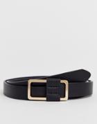 Asos Design Faux Leather Skinny Belt In Black With Gold Buckle - Black