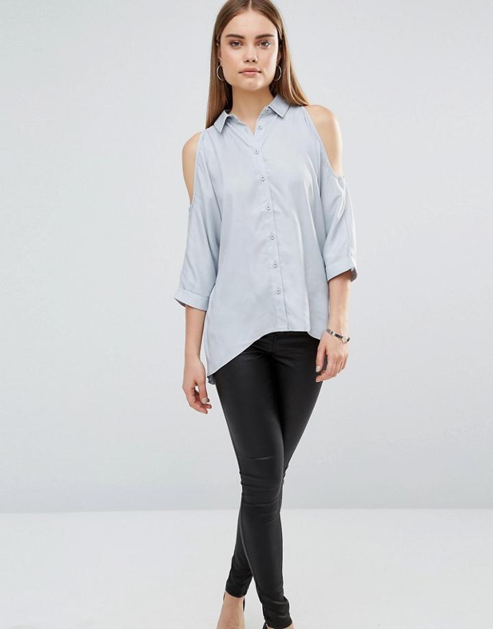 Ax Paris Cold Shoulder Shirt - Silver