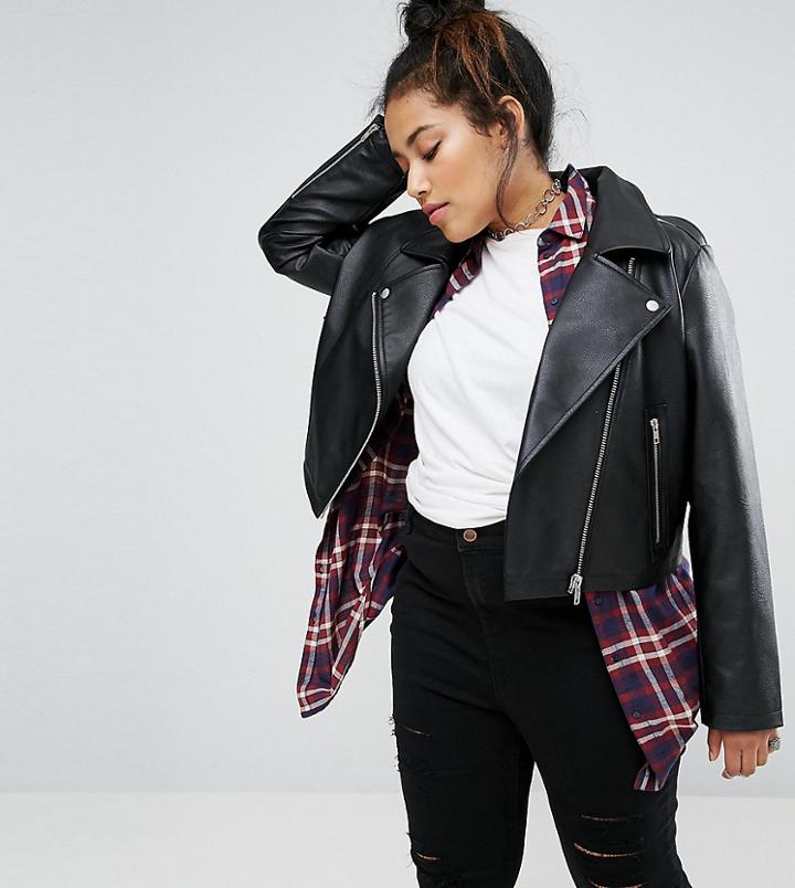 Asos Design Curve Ultimate Leather Look Biker Jacket-black