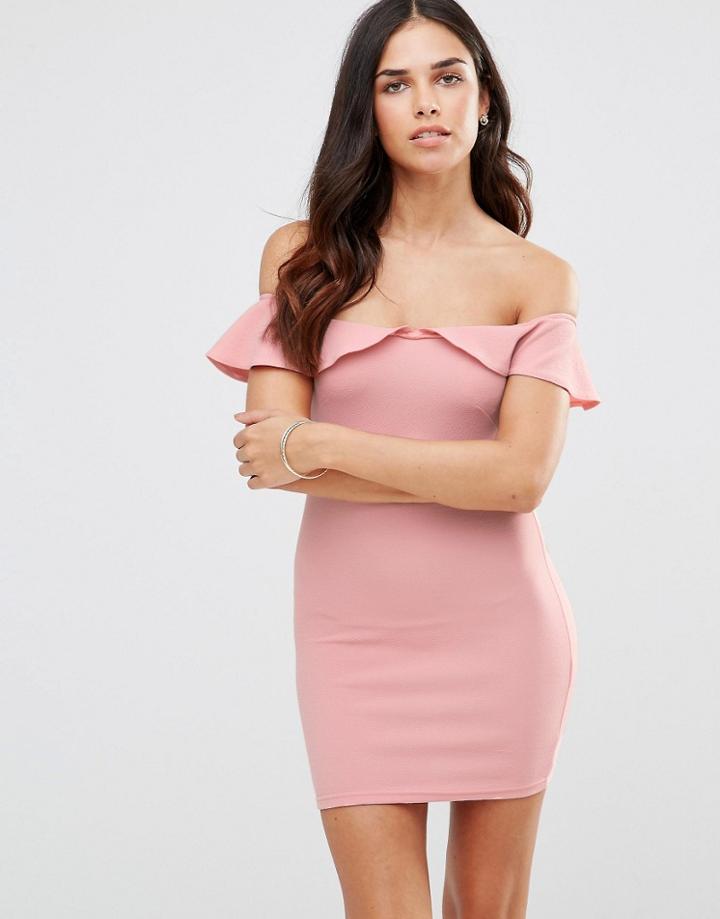 Oh My Love Bardot Frill Bodycon Dress - Nude
