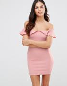 Oh My Love Bardot Frill Bodycon Dress - Nude