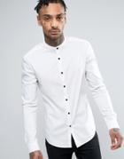 Asos Super Skinny Shirt With Stretch And Grandad Collar In White - Whi