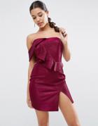 Asos Night One Shoulder Ruffle Metallic Mini Dress - Pink