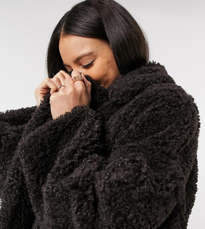 Asos Design Tall Faux Fur Hero Longline Maxi Coat In Brown-black