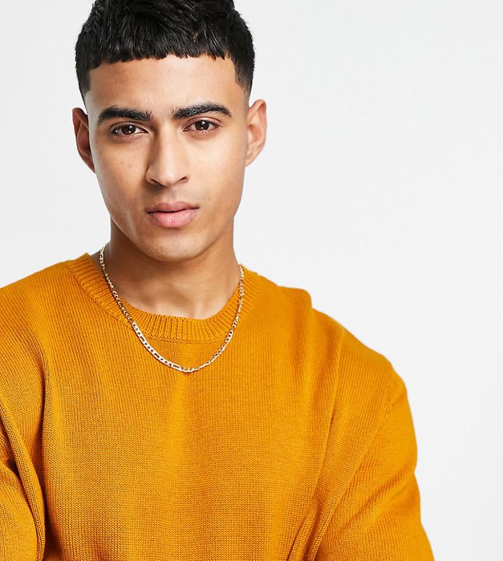 Asos Design Midweight Cotton Crew Neck Sweater In Mustard-yellow