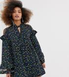 Collusion Lace Insert Smock Dress In Ditsy Floral-multi