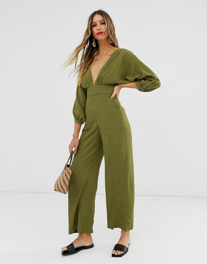 & Other Stories Low Neck Jumpsuit In Green - Green