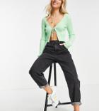 Pull & Bear Petite High Waist Elastic Waist Mom Jeans In Black