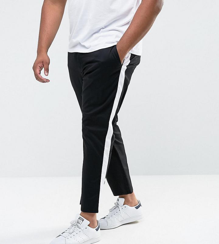 Asos Plus Slim Chinos With Side Stripe In Black - Black