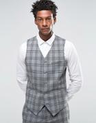 Asos Slim Vest In Gray With Charcoal Check - Gray