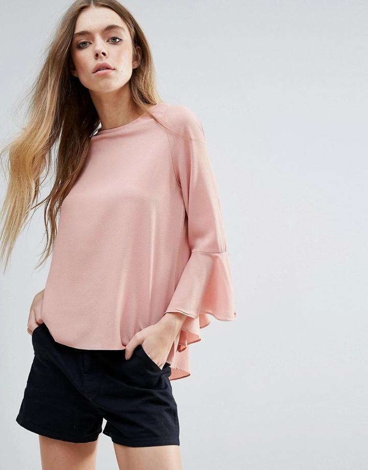 Brave Soul Fluted Sleeve Top - Pink