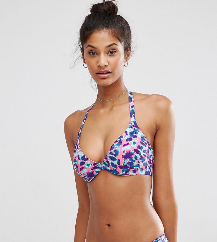 Asos Fuller Bust Exclusive Bright Animal Print Hidden Underwire Bikini Top Dd-g - Multi