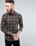 Asos Skinny Shirt In Khaki And Charcoal Check - Green