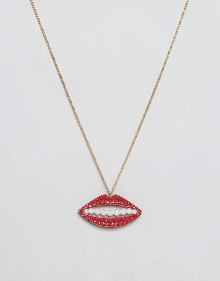 Monki Lip Necklace - Red