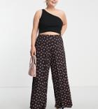 Yours Wide Leg Pants In Retro Daisy Print-black
