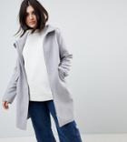 Asos Curve Hooded Slim Coat With Zip Front - Gray