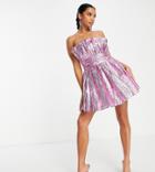 Collective The Label Petite Exclusive Bandeau Ruched Waist Mini Dress In Metallic Light Pink-purple