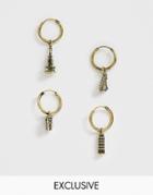 Reclaimed Vintage Inspired Hoop Earring Pack With Vintage Souvenir Charms In Burnished Gold Exclusive To Asos
