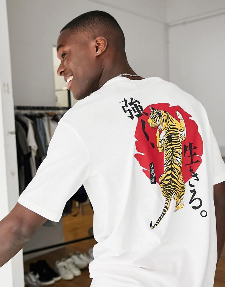 Selected Homme Organic Cotton Oversized T-shirt With Tiger Back Print In White