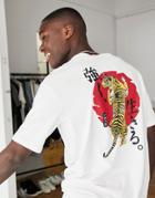 Selected Homme Organic Cotton Oversized T-shirt With Tiger Back Print In White