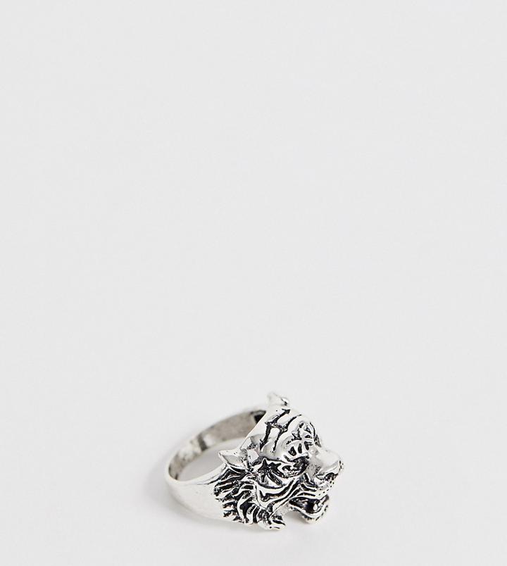 Designb Tiger Head Ring In Silver - Silver