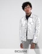 Jaded London Denim Jacket With Metallic Silver Coating - Gray