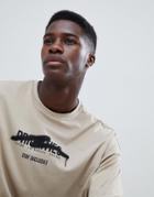 Asos Design Oversized T-shirt With Half Sleeve And City Graffiti Print - Beige