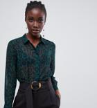 Warehouse Chiffon Shirt In Green Leopard Print - Green