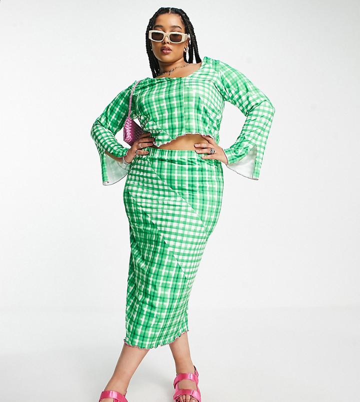 Only Curve Exclusive Maxi Skirt In Green Gingham - Part Of A Set