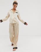 Asos Design Tall Mix & Match Lace & Satin Pants-beige