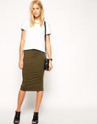 Asos Midi Pencil Skirt In Jersey - Khaki