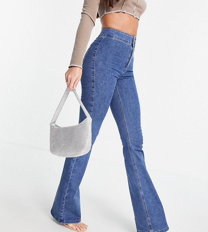 Topshop Tall Joni Mid Blue Flared Jeans-blues