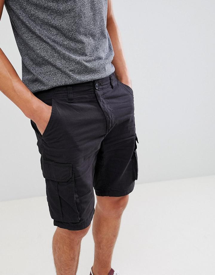 Brave Soul Cotton Canvas Cargo Short - Black