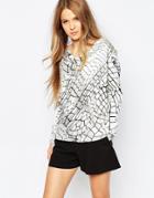 Talulah Croc Print Cowl Neck Blouse - White Croc