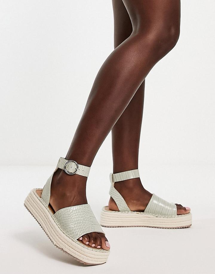 Asos Design Joyful Flatform Espadrilles In Sage Green Croc