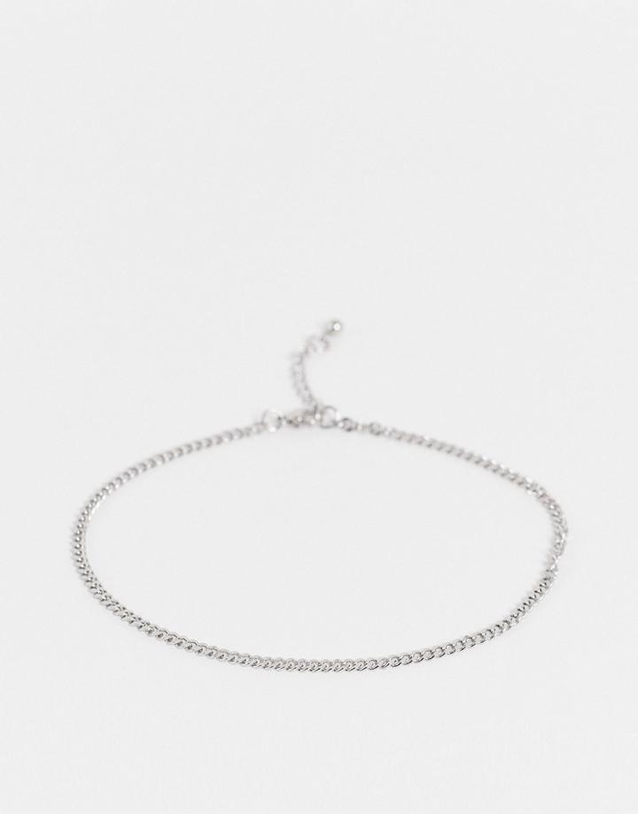 Asos Design Non-tarnish Stainless Steel Slim Chain Anklet In Silver Tone