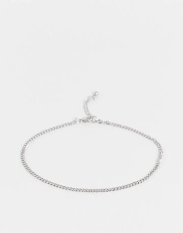 Asos Design Non-tarnish Stainless Steel Slim Chain Anklet In Silver Tone