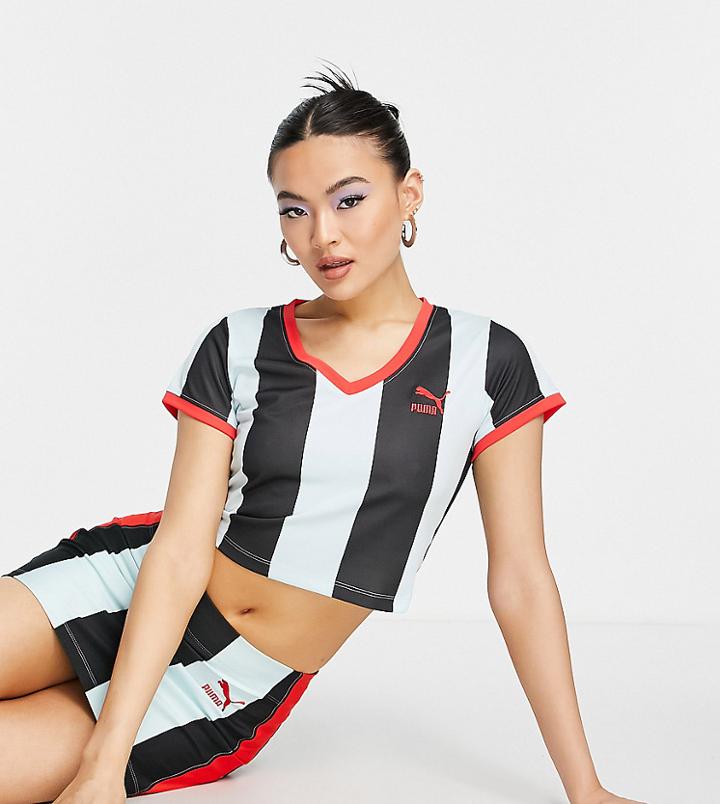 Puma X Dua Lipa Crop Top In Blue And Black Stripe
