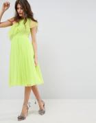 Asos Tulle One Shoulder Midi Dress-green