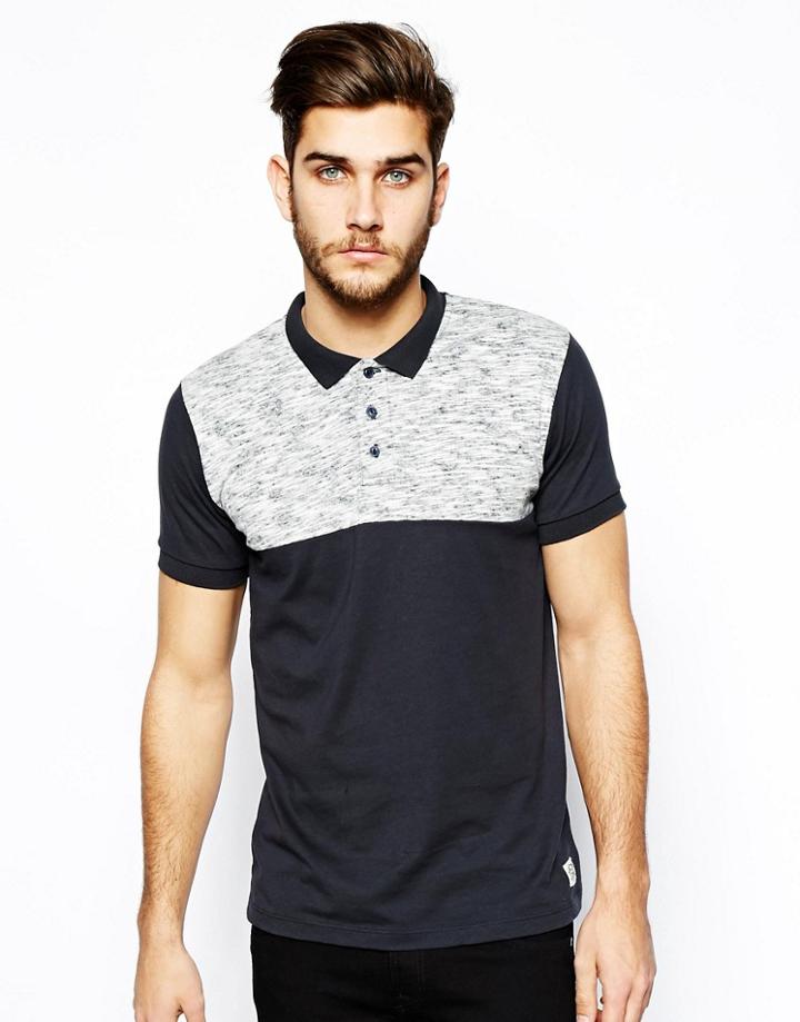 Jack & Jones Polo Shirt In Color Block - Black